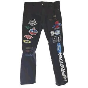 First Row Men's  Designer Skinny Jeans w/ Racing Patches Size W 38XL32.